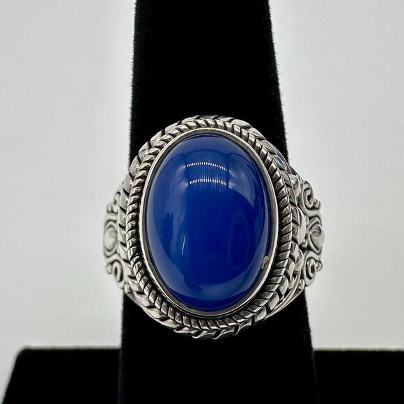 Jewelry - Vintage Suarti Bali Sterling Silver Ring - Blue Chalcedony Cabochon - Size 7.5